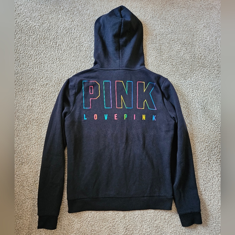 Pink Victorias Secret Black Zip Up Hoodie